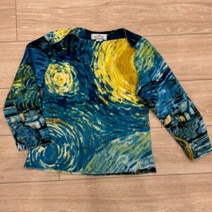 Colorful Van Gogh Patterned Fleece Pullover Sweater - y2k vintage